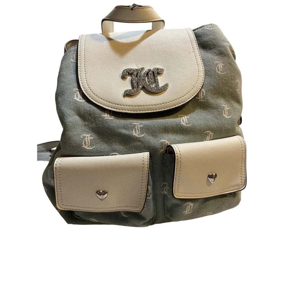 Juicy Couture‎ Pack it Up Washed Denim Backpack White  Rhinestones Small